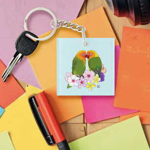 Liefdesvogels Tropische Bloemen Sleutelhanger