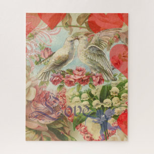 Liefdesvogels Vintage Antieke Hart Legpuzzel