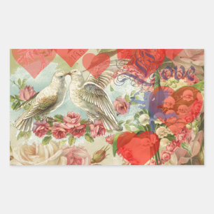 Liefdesvogels Vintage Antieke Hart Rechthoekige Sticker