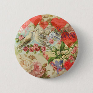 Liefdesvogels Vintage Antieke Hart Ronde Button 5,7 Cm