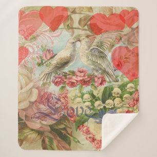 Liefdesvogels Vintage Antieke Hart Sherpa Deken