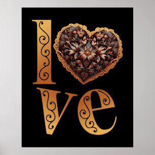 Liefdeswoord met romantische filigraan roze hart poster