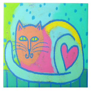 Liefdevol Kat Abstracte kunst Tegeltje
