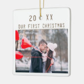 Liefdevol Koppel 1e Kerstmis Keepsake 2 Foto's Keramisch Ornament (Links)