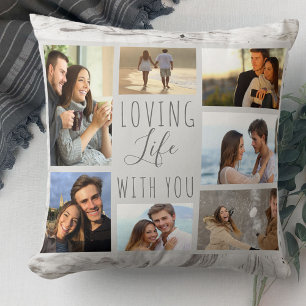 Liefdevol Leven met Jou 7 Foto Collage Grijs Marme Kussen
