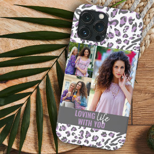 Liefdevol Leven met Jou Luipaardprint 3 Foto Lila iPhone 13 Pro Max Hoesje