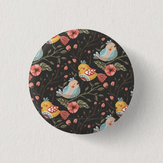 Liefdevolle Boho vogels bloemenpatroon Ronde Button 3,2 Cm (Voorkant)
