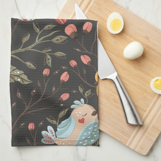 Liefdevolle Boho vogels bloemenpatroon Theedoek (Quarter Fold)