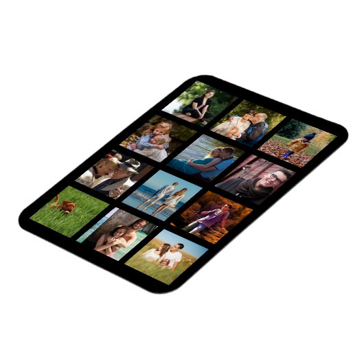 Liefdevolle familiefotocollage budget monogram mag magneet (Linkerzijde)