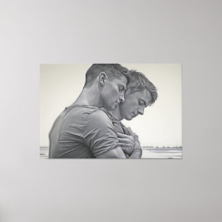 Liefdevolle Gay Couple - Houtskool Schets - Canvas Afdruk
