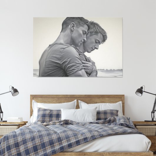 Liefdevolle Gay Couple - Houtskool Schets - Canvas Afdruk (Insitu (Slaapkamer))