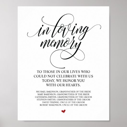 Liefdevolle Herinnering In Onze Hart Herdenkingsta Poster (Voorkant)