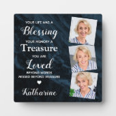 Liefdevolle Herinnering Persoonlijk 3 Foto Blauwe  Fotoplaat (Voorkant)