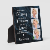 Liefdevolle Herinnering Persoonlijk 3 Foto Blauwe  Fotoplaat (Voorkant)