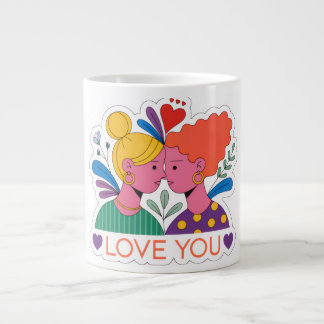 Liefdevolle Kleurrijke Bloemige Knuffel Illustrati Extra Grote Beker