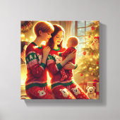 Liefdevolle moeders en Baby bij de kerstboom Canvas Afdruk (Voorkant)