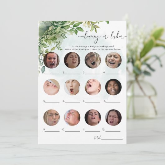 Liefdevolle of Arbeid Groen Baby shower Spel Kaart (Staand voorkant)