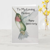 Liefdevolle partner Jubileum Hummingbird Waterverf Kaart (Gele Bloem)