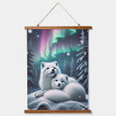 Liefdevolle poolvossen Noorderlicht Snowy Forest Hangend Wandkleed (Voorkant)