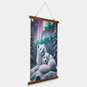 Liefdevolle poolvossen Noorderlicht Snowy Forest Hangend Wandkleed (Gebogen)