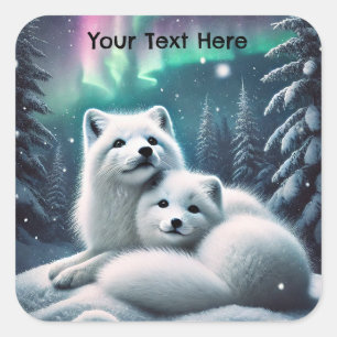 Liefdevolle poolvossen Noorderlicht Snowy Forest Vierkante Sticker