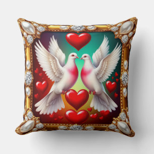 Liefdevolle witte duiven omlijst met harten kussen