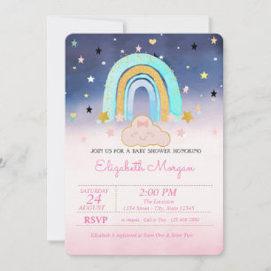 Liefelijke wolken regenboog sterren ombre babyfees kaart