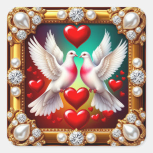 Liefhebbende Witte Duiven Omlijst met Harten Vierkante Sticker