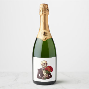 Liefhebber Botten - Grappig Romantisch Skelet Sparkling Wijnetiket