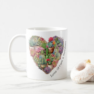 Liefhebber van cactussen en vetplanten in een hart koffiemok