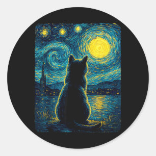 Liefhebber van zwarte katten Sterrennacht Vincent  Ronde Sticker