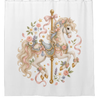 Liefhebberig Carrousel Paard Vintage Kunst Douchegordijn