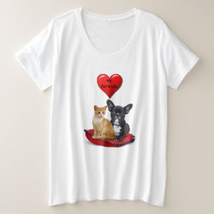 Liefhebbers Franse Bulldogs en katten vrouwen Grote Maat T-shirt