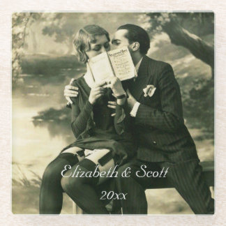 Liefhebbers Geheimen Sexy  Pin-Up Paar Wedding Glazen Onderzetter