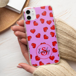 liefhebbers Rood hart op stijlvol paars monogramme iPhone 13 Pro Max Hoesje