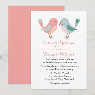 Liefhebbers Roze & Blauwe Bruiloftsvogels Kaart