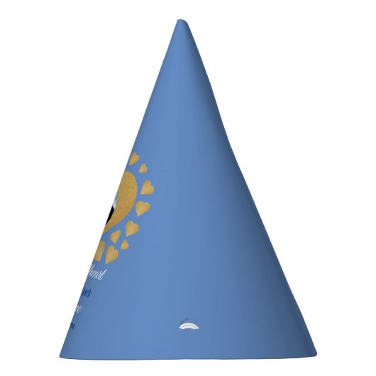 Liefje 1e Verjaardag Blauwe Jongen Foto Goud Hart Feesthoedjes (Rechts)