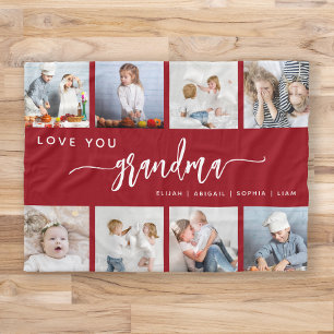 Liefje Oma 8 Foto Collage Cranberry Rood Fleece Deken