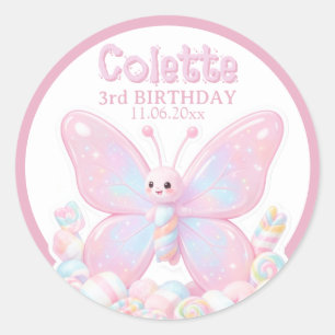 Liefje Roze Aardbei Verjaardag Vlinder  Ronde Sticker