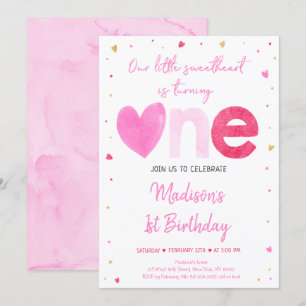 Liefje Roze Gouden Harten Eerste Verjaardag Kaart