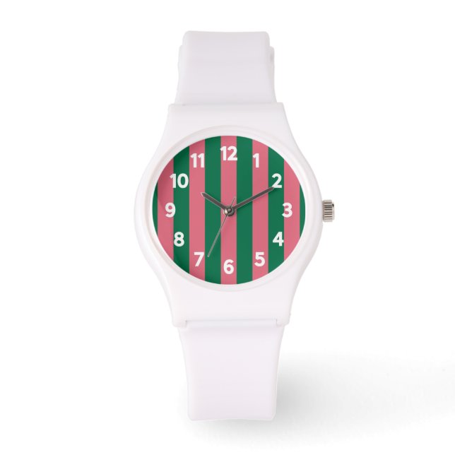 Liefje Roze Pickle Groene Streep Horloge (Voorkant)