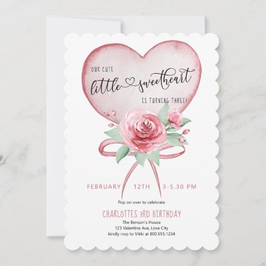 Liefje Roze Roos Bloemen Meisjes Hart Verjaardag Kaart (Voorkant)