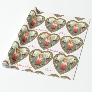 LIEFKUPID MET HEART- EN PANSIEValentijnsdag Cadeaupapier