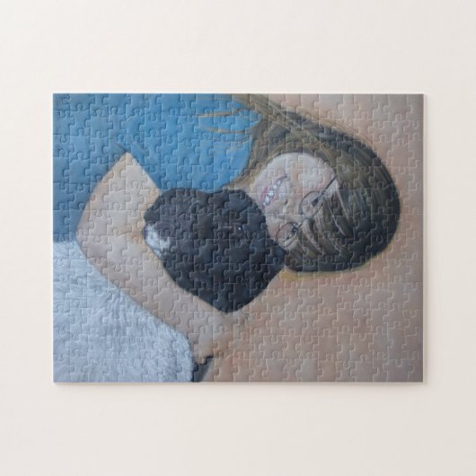 lieflijk afbeelding van een kind dat een grote hon legpuzzel (Horizontaal)