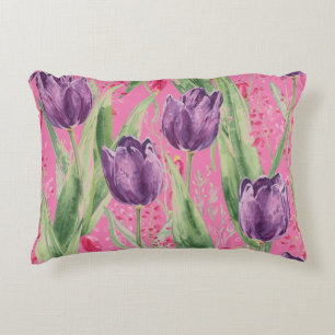 Lieflijk, Paars, Schokkend Roze Tulp Bloemen Patro Accent Kussen