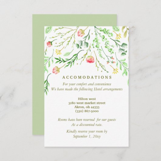 lieflijk romantisch | Bloemenbruiloft Accommodatie Informatiekaartje (Voorkant / Achterkant)