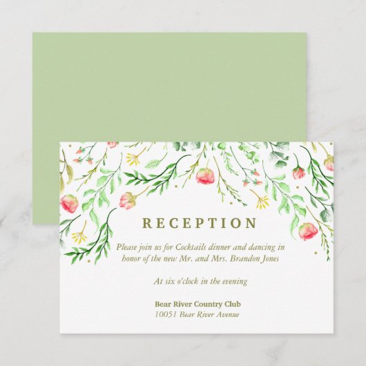 lieflijk romantisch | Floral bruiloft receptie Kaart (Voorkant / Achterkant)