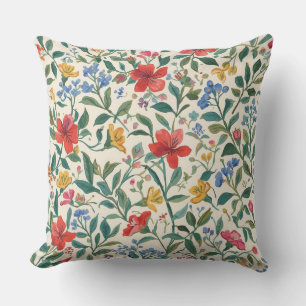 Lieflijk, Rood Geel Blauw Bloemen en Bladeren Patr Kussen