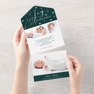 Lieflijke 4 foto's Kerst geboorteaankondiging All In One Uitnodiging