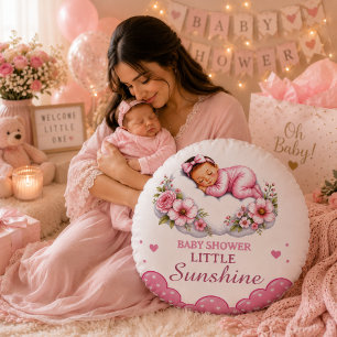 Lieflijke Bloemige Kleine Zon Baby Shower Rond Kussen